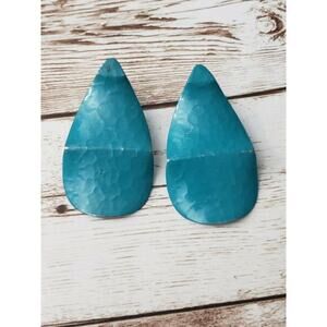 Vintage Stud Earrings For Pierced Ears - Blue Hammered Design